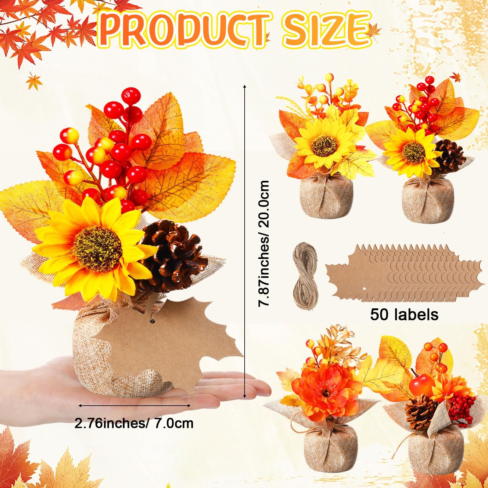 4 PCS Fake Fall Potted Plants Artificial Pumpkin Sunflower Maple Leaf