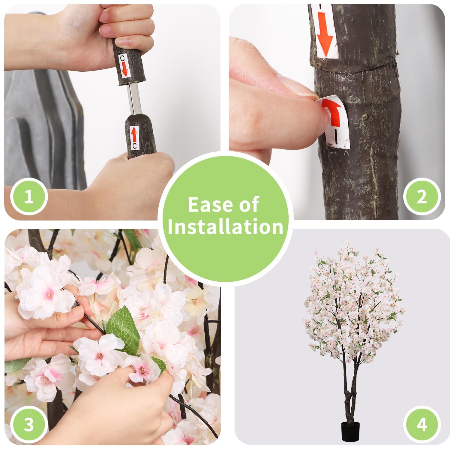 DRACIT Artificial White Cherry Blossom Tree 5.7ft(68in) Faux Lifelike Plant