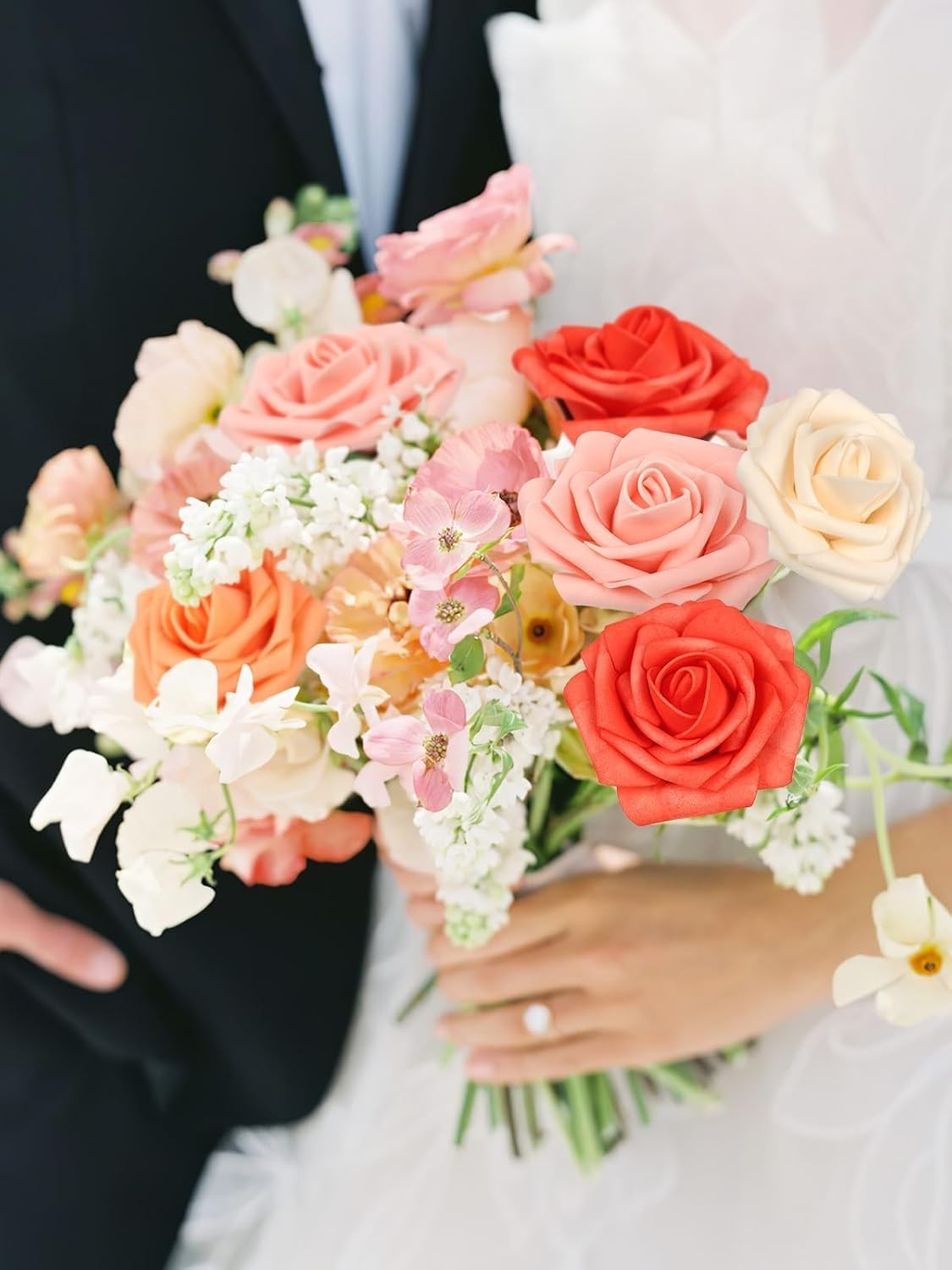 30PCS Artificial Rose Flowers Real Touch Fake Flowers with Stem Foam Roses fo…
