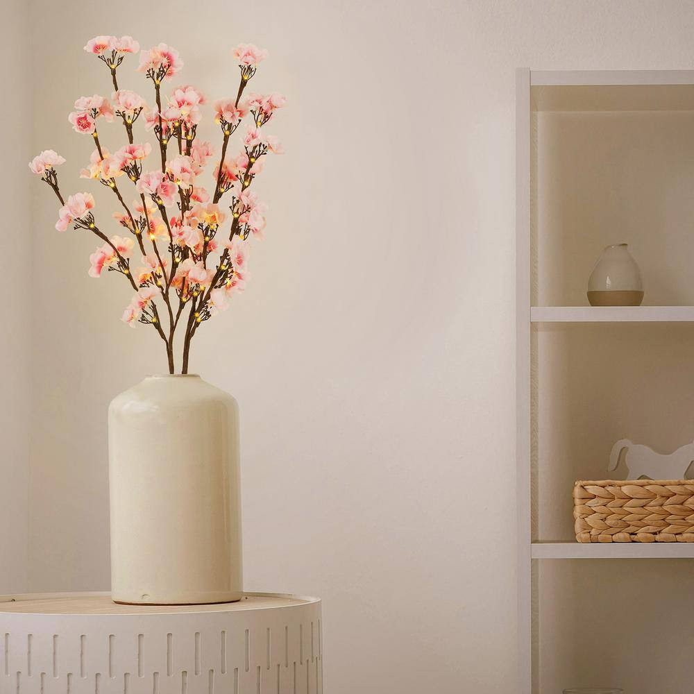 30 In. Pink Artificial Plum Blossom Lights Home Decoration 2Pcs Set Individual F