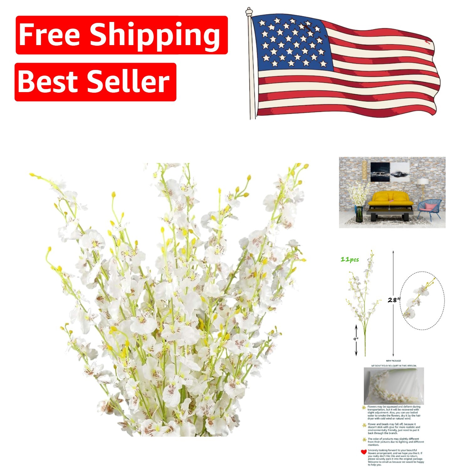Artificial Dancing Orchids – 28” and Adjustable, 11 Pcs for Stylish Entertaining