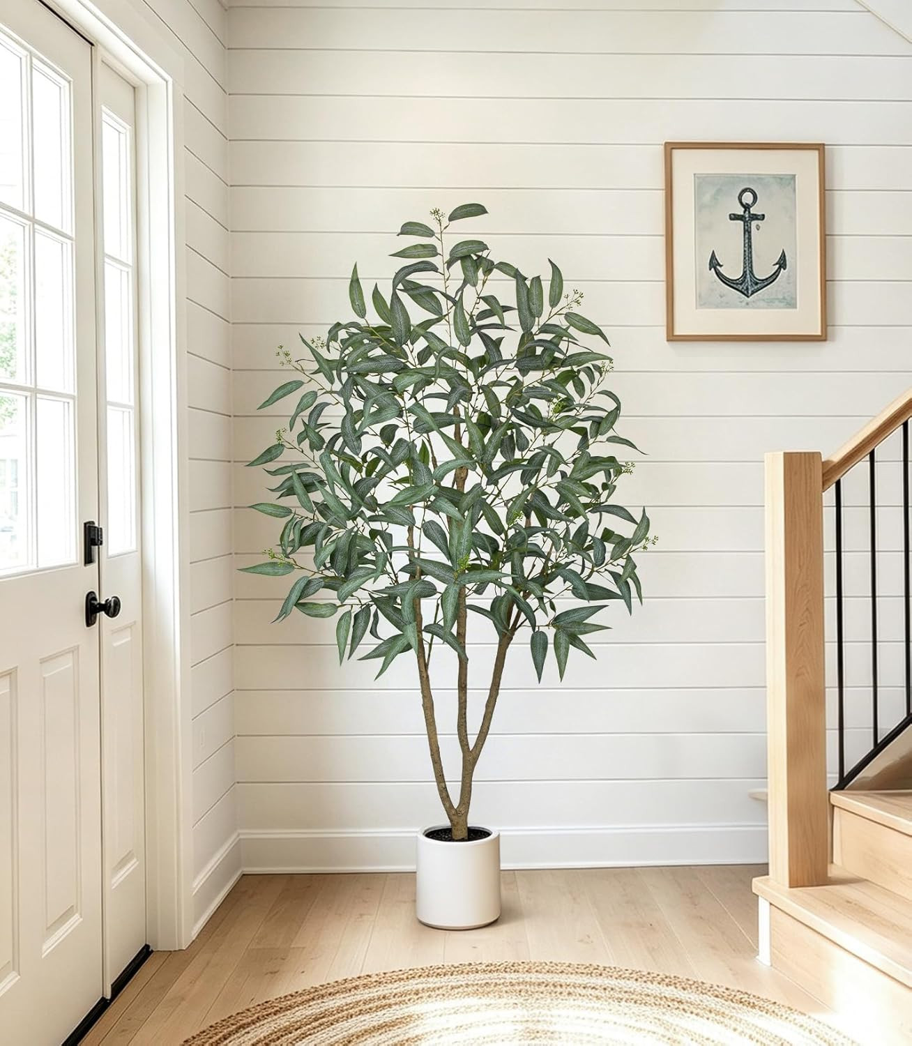 5FT Faux Eucalyptus Trees – Set of 2 in White Planters for Home Decor