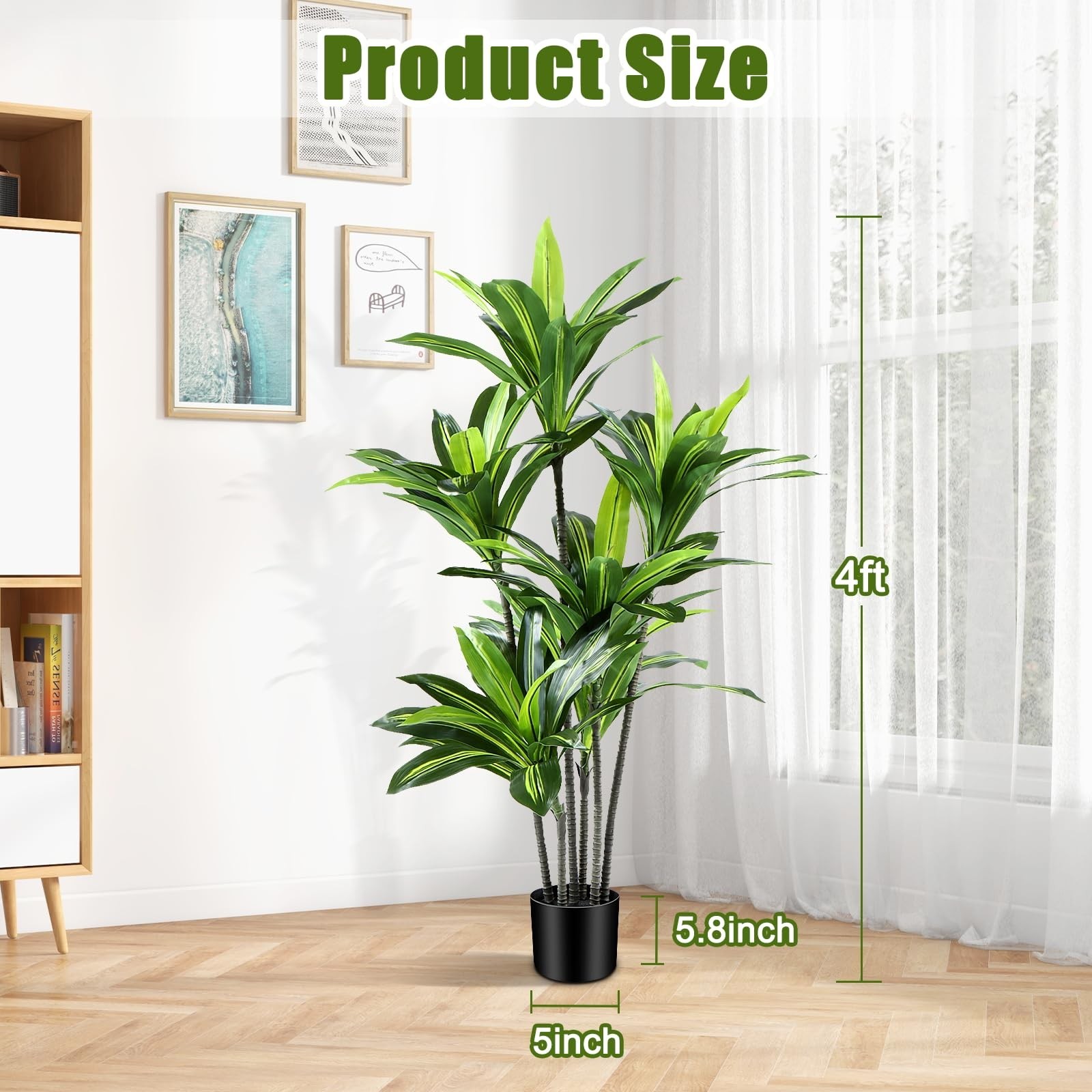Dracaena Artificial Plant Indoor 4FT – Large Tropical Fake Tree with Lifelike…