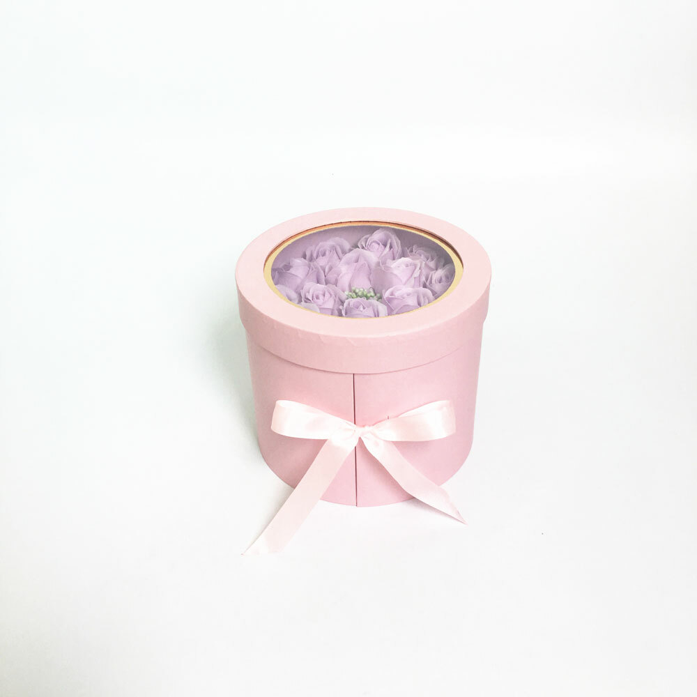 Premium Quality Round Shape Flower Box, Floral Gift Box, 2 Tier, with Lid, Pink