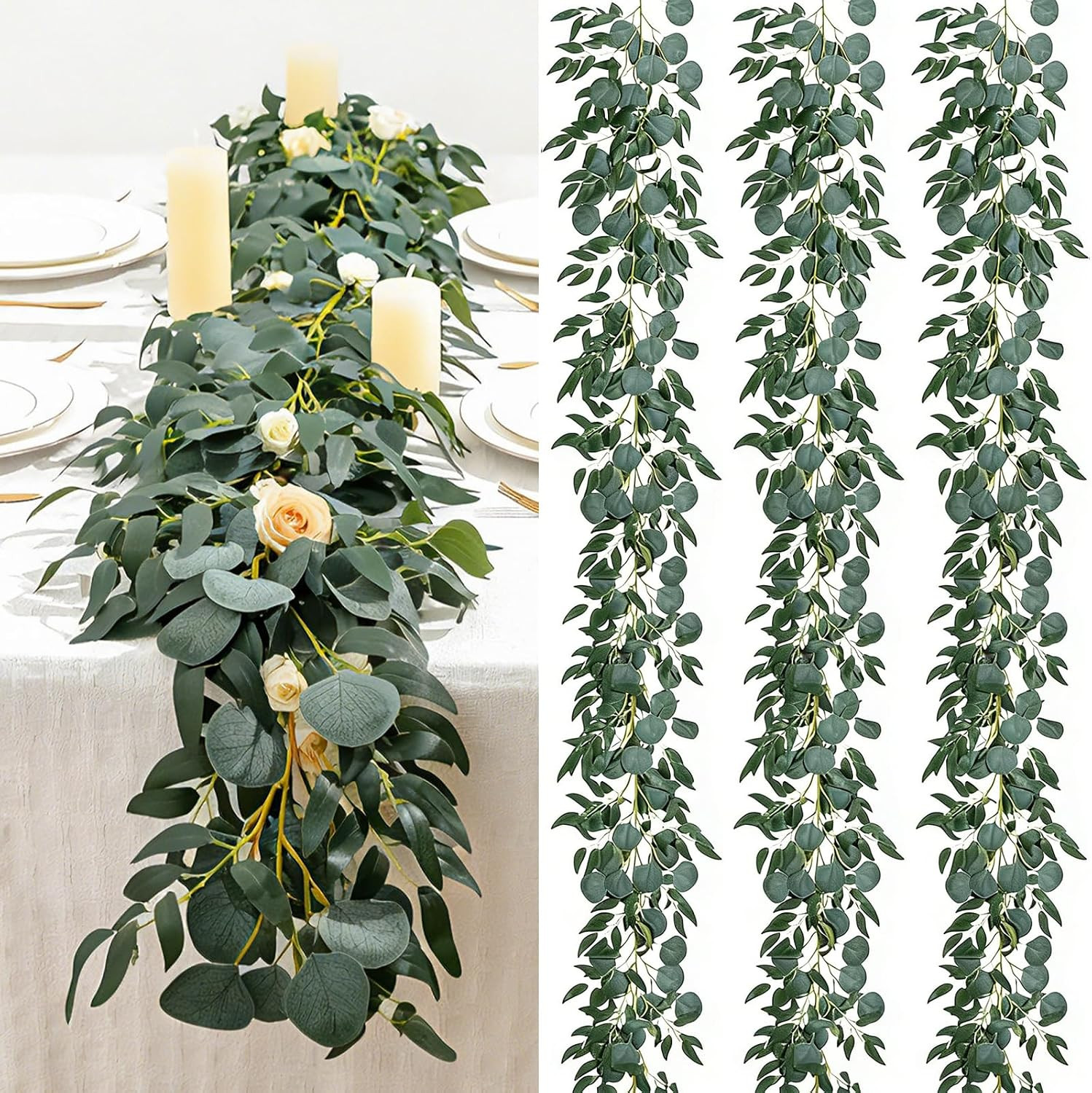 3 Strands Odorless Artificial Ivy Vines Kit, 71″ Silk Ivy Garland with Green Lea