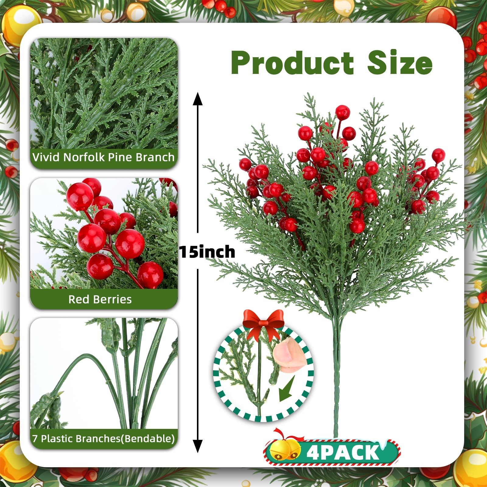 4 Bundles 140 Pcs Artificial Christmas Flowers with Red Berry Stems, Fake Nor…