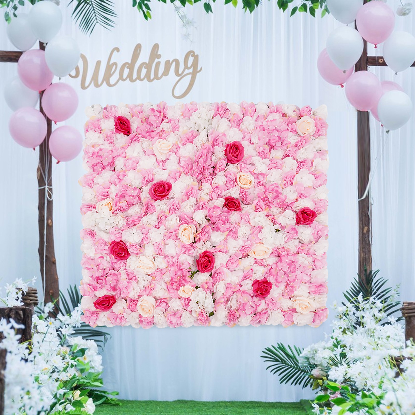 50*50*12cm Artificial Flower Wall Panel Flower Wall Mat Silk Rose Flower Panel