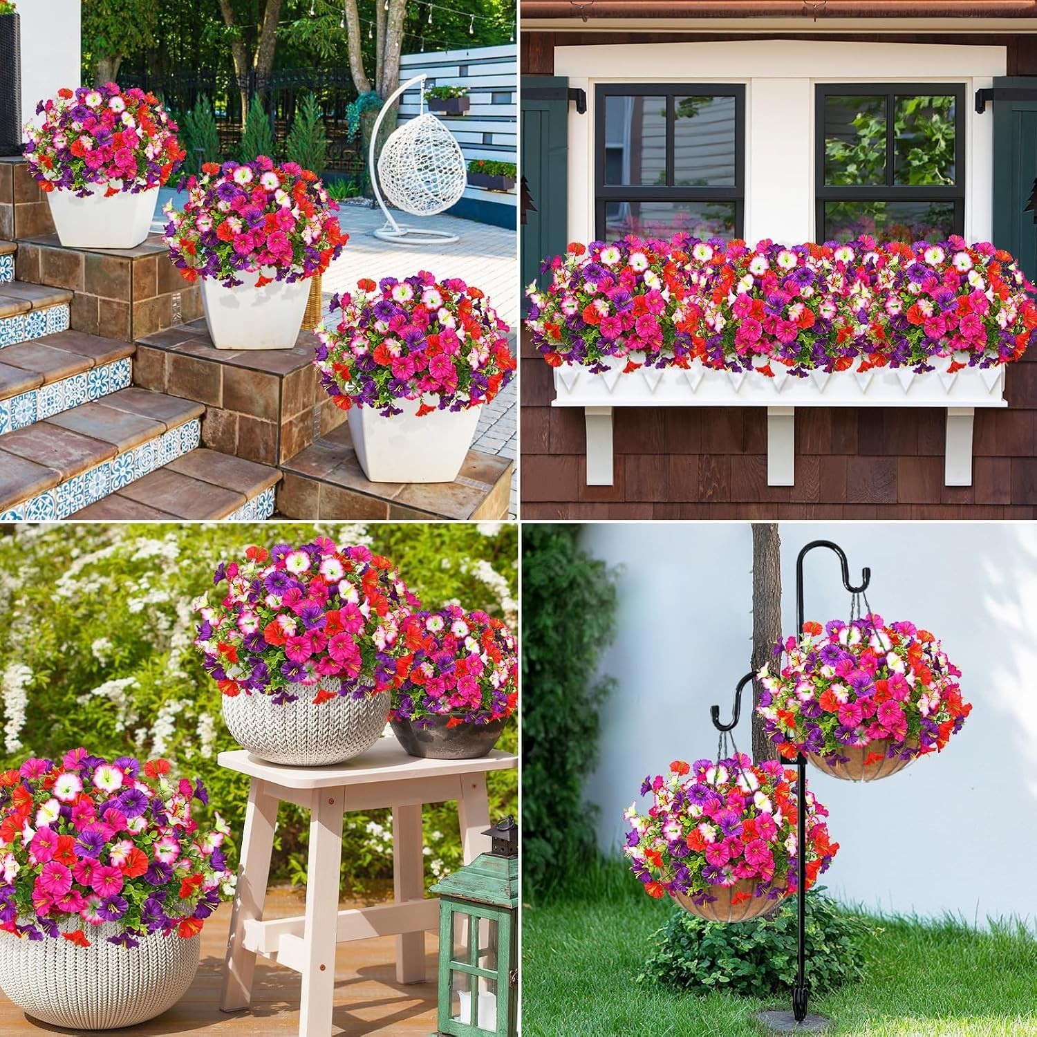 12 Bundles UV Resistant Realistic Silk Petunia Flowers for Outdoor Elegance