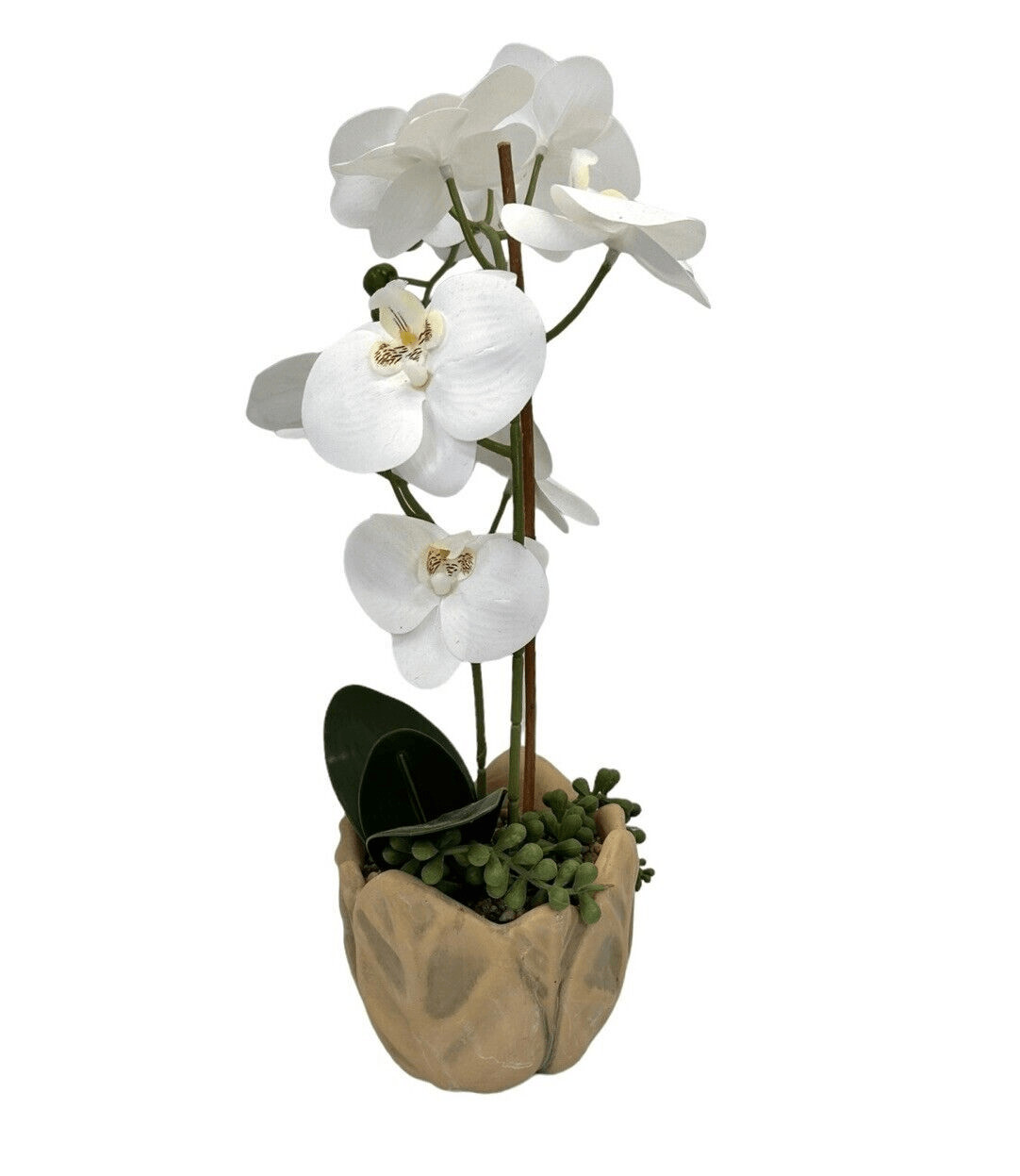 New Faux White 15 Inch Orchid In Ceramic Pot With Artificial Greenery