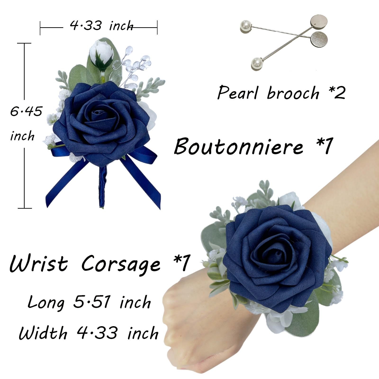 Corsage and Boutonniere Set, Dark Blue Rose Handmade Artificial Flower Wrist …