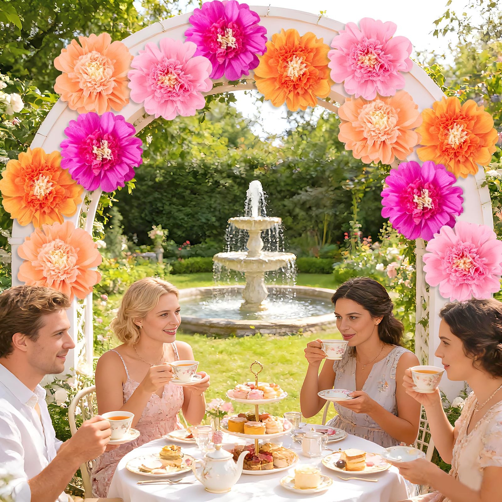 12 PCS 12 Inch Pink Orange Tissue Crepe Paper Flowers Wall Backdrop Party Decor