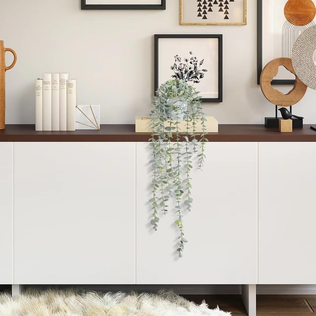 Decorative Hanging Plants for Shelf, Faux Ivy Eucalyptus Vine, Fake Greenery in