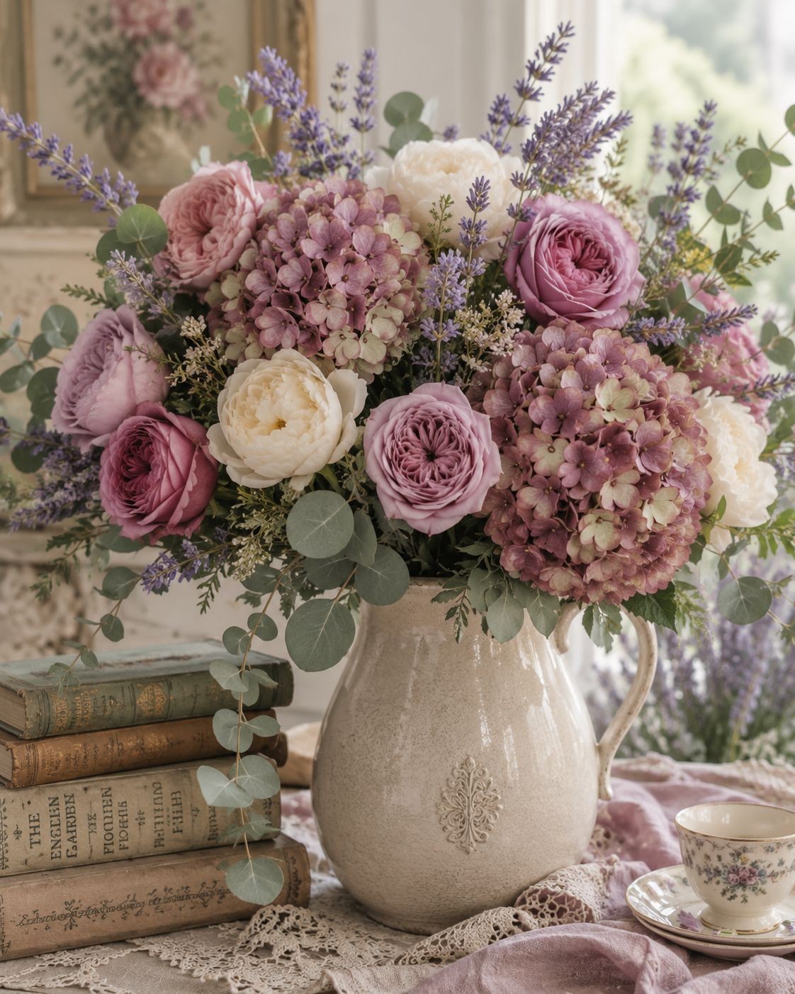 Dusty Mauve Hydrangea Stems Set of 3 Faux Hydrangea Flowers Artificial Hydrangea