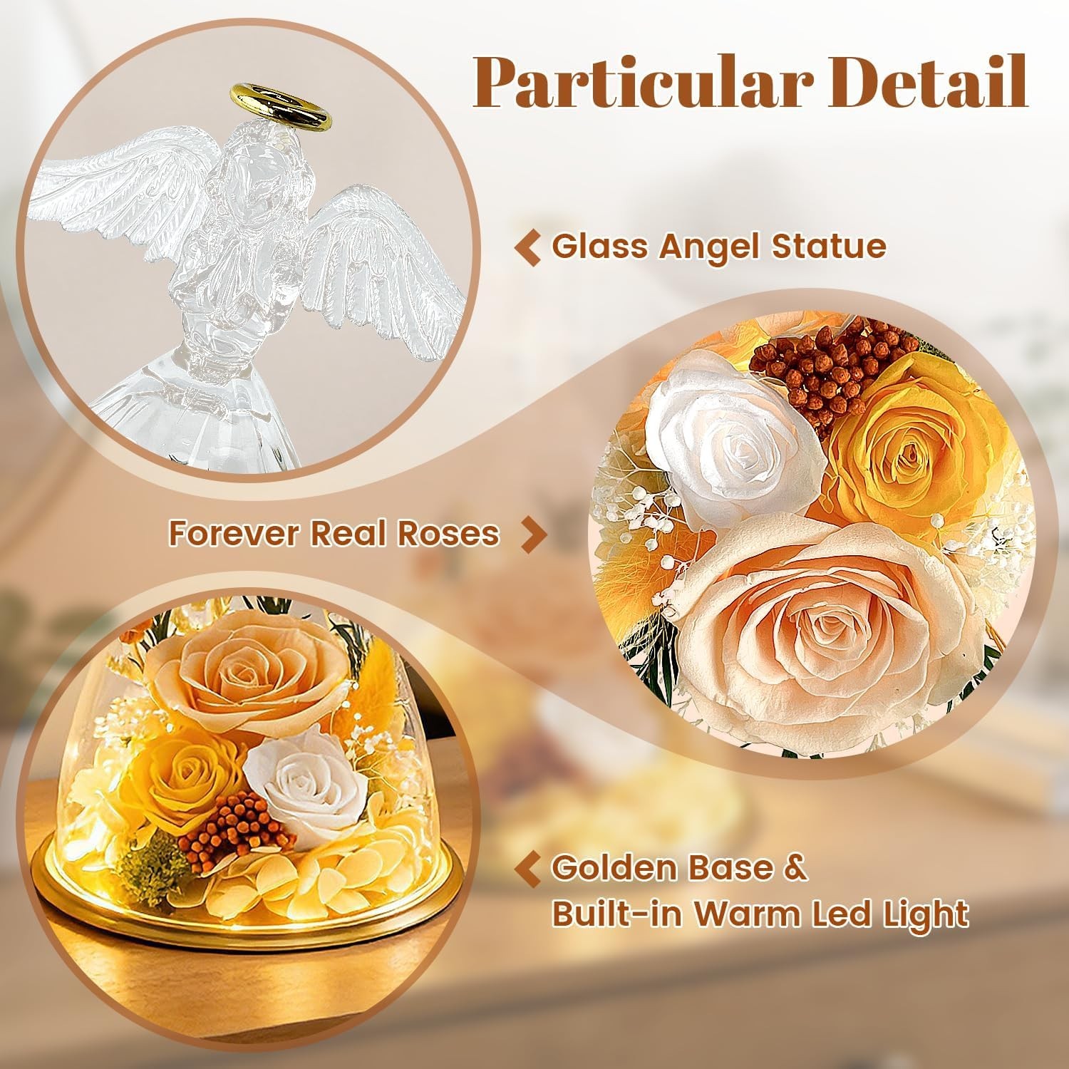 Forever Flowers in Glass Angel Figurine, Preserved Roses Gifts for Her Women …