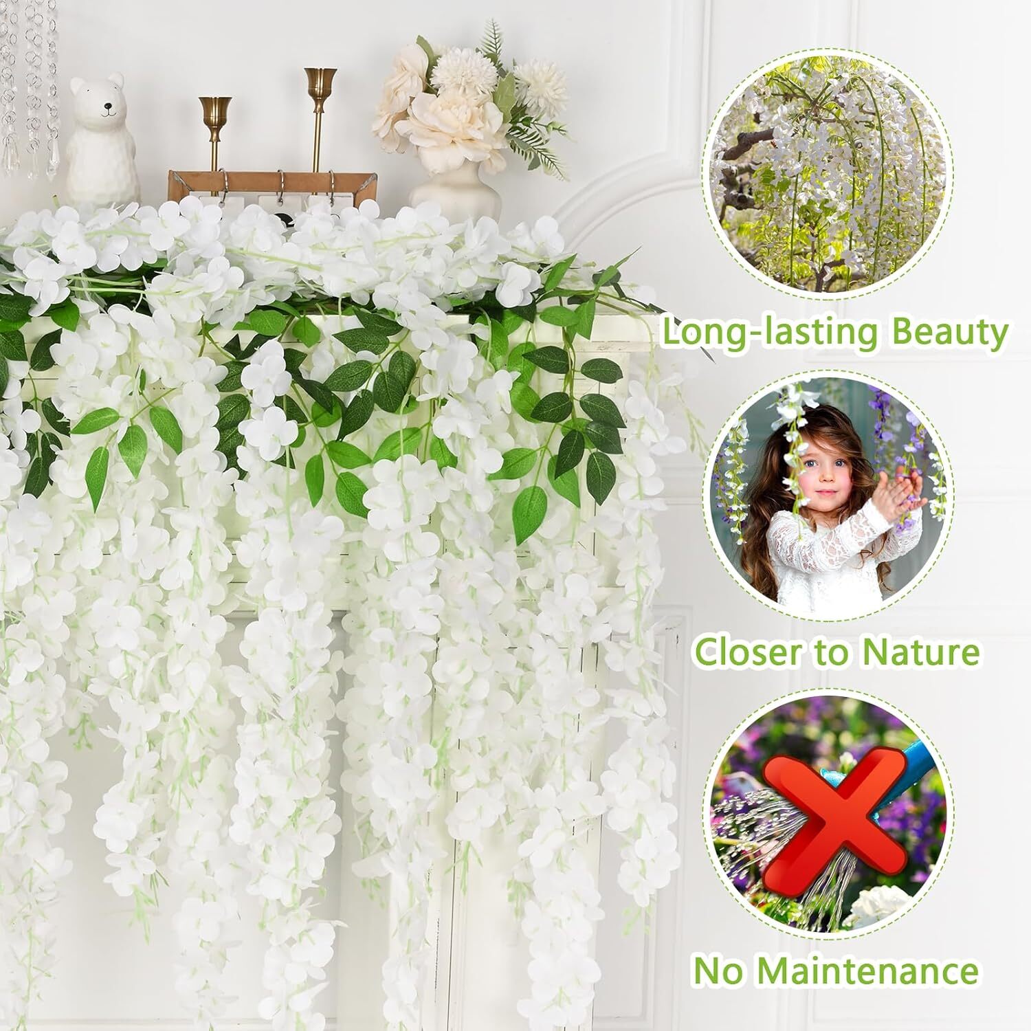120pcs Artificial Wisteria Vine Garland Fake Flower Plant Garden Wedding Decor