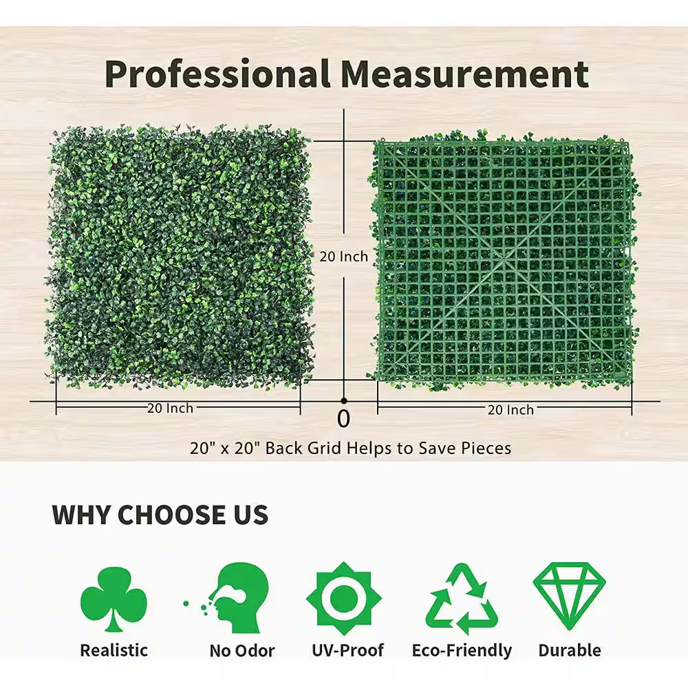 20 In. X 20 in Artificial Boxwood Hedge Greenery Panels Green Wall Decor Milan G