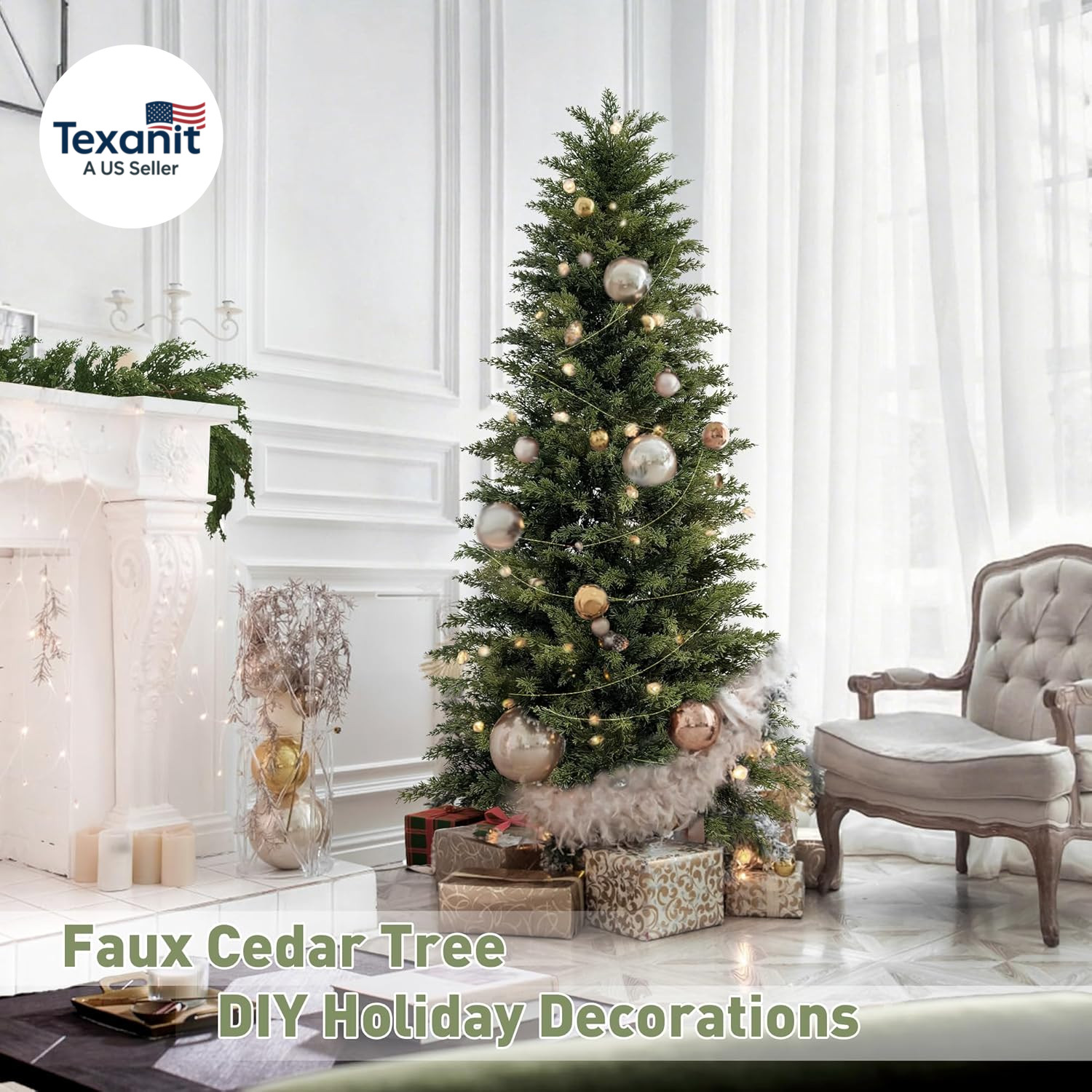 2 Pack 5Ft Artificial Cedar Trees for Outdoors (UV Resistant), Potted Faux Cedar