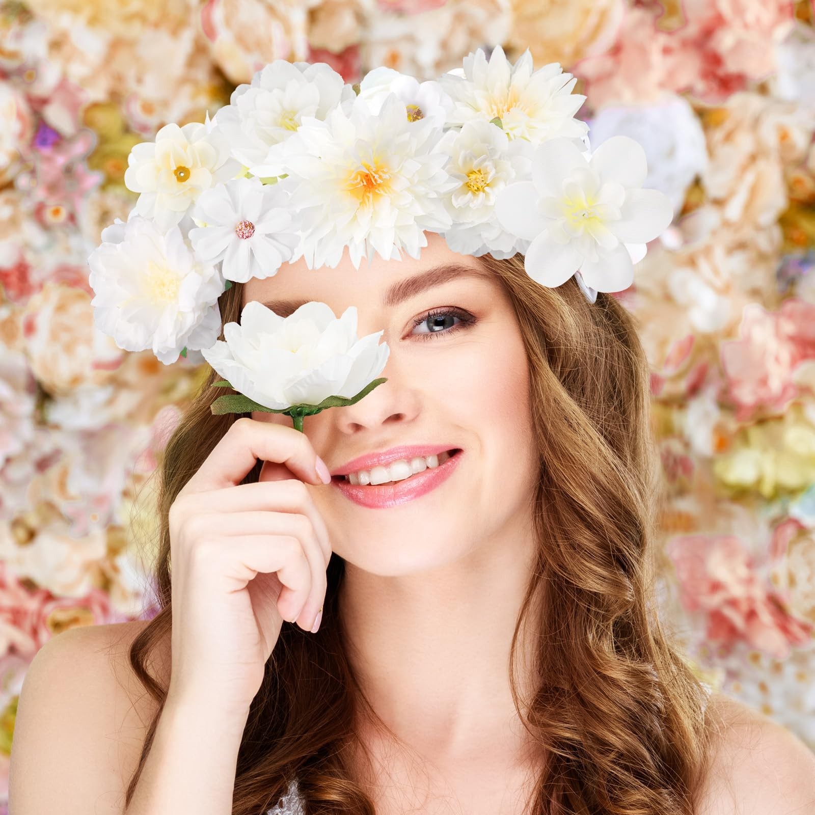 Fake Flower Heads 80 PCS Assorted White Mini Daisy Peony Rose for Crafts