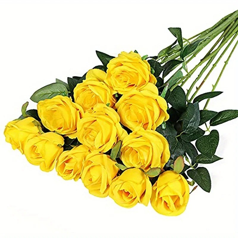 Red Silk Roses Artificial Flower Bouquet Wedding Home Décor Gift Party 12PCS