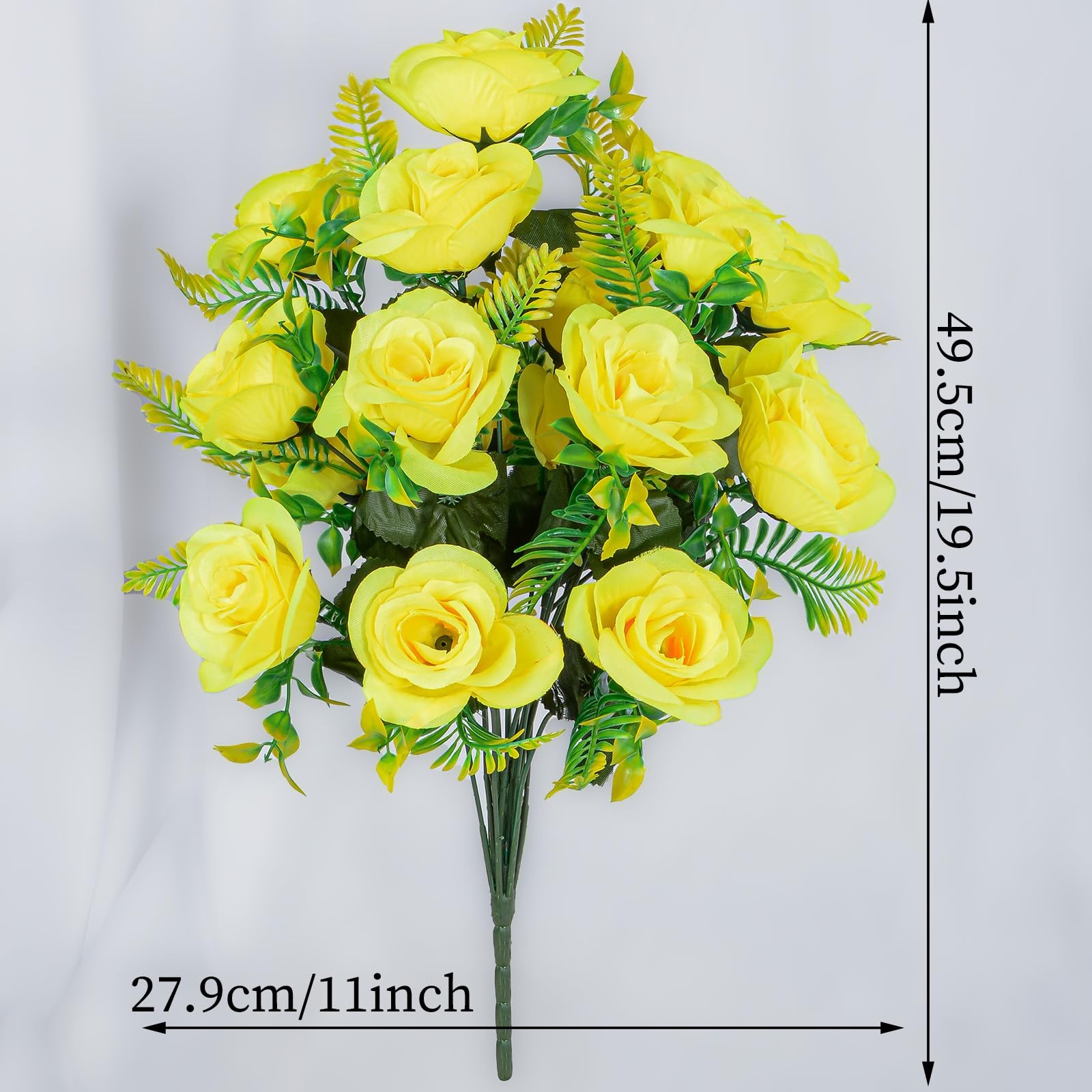 2 Sets Yellow Artificial Rose Bouquet with Vase for Cemetery Graveyard Decor