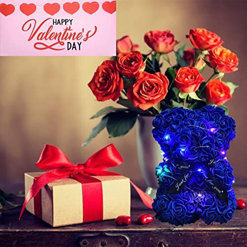 Artificial Rose Flower Bear,Perfect Romantic Gift for Her, Valentine’s Sapphire