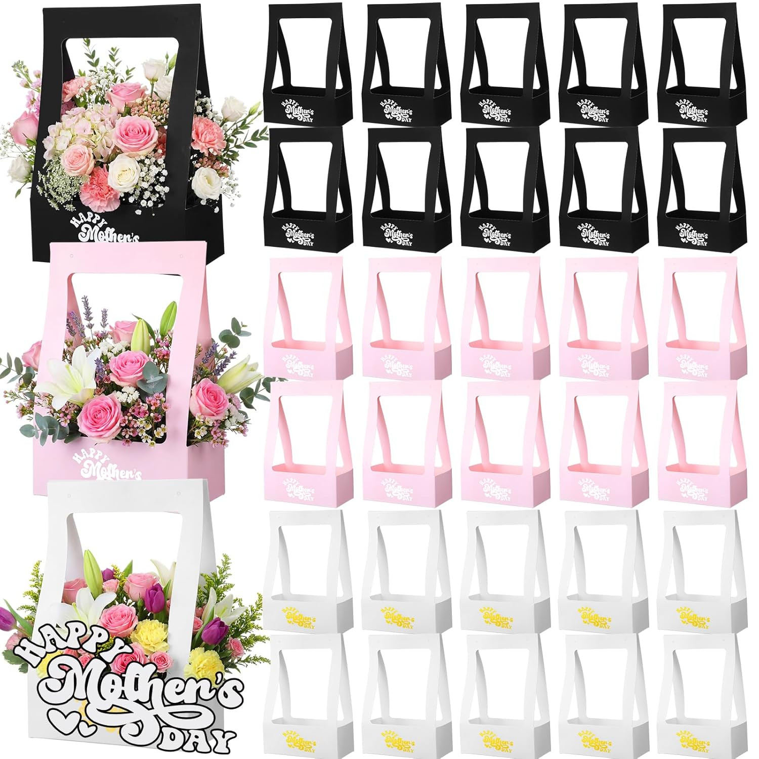 30 Pcs Mother’S Day Flower Box for Arrangement Bouquet Bags for Flowers Gift Bag