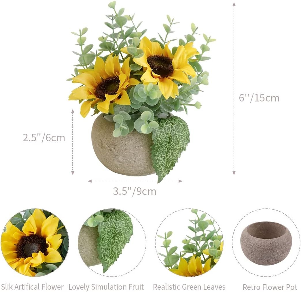 Bright Yellow Artificial Sunflower Decor in Pot – Vibrant, Low-Maintenance In…