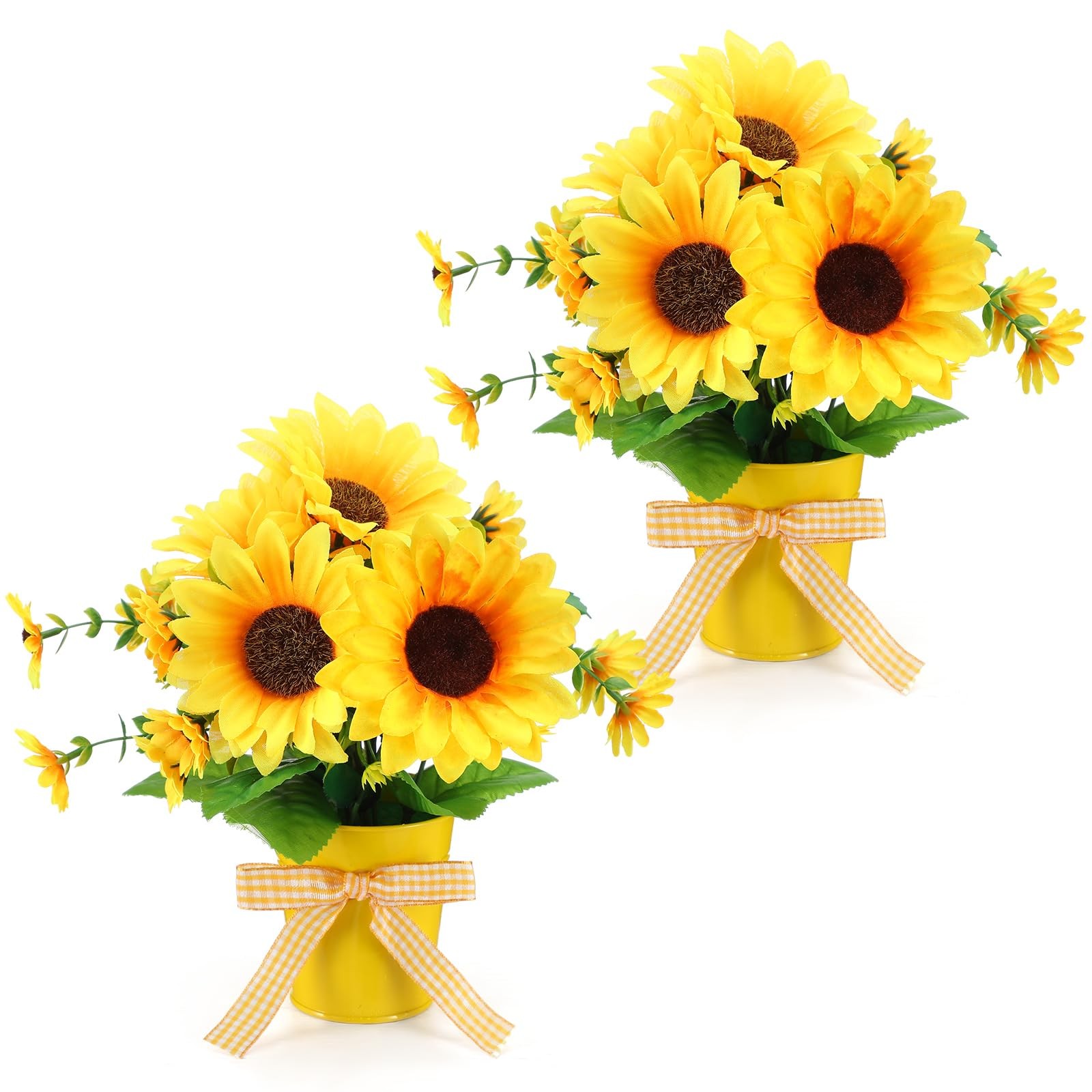 2 Pack Small Artificial Sunflower Plant in Pots Faux Flower Potted Plants Yel…