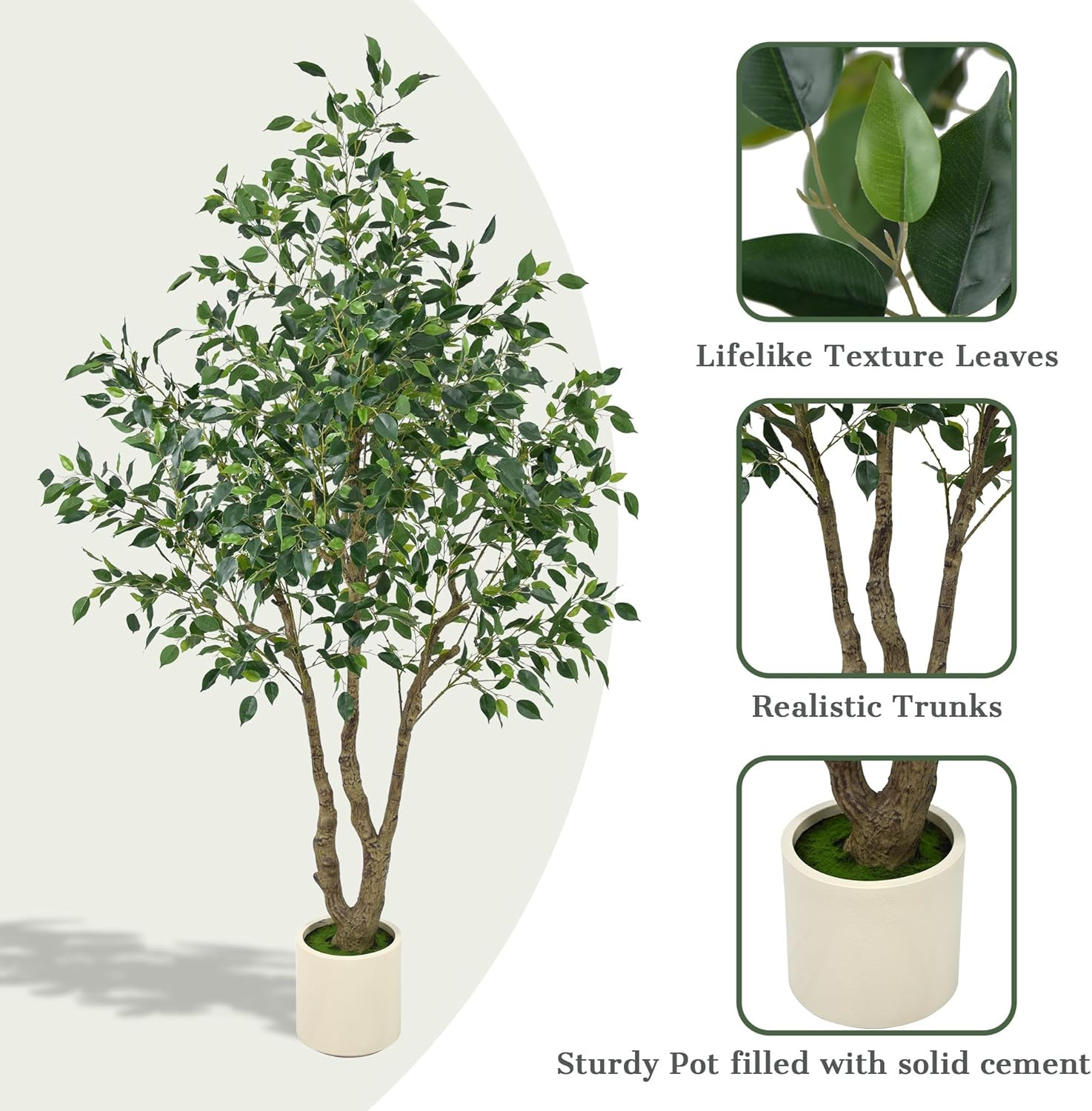 6.5Ft Artificial Ficus Tree – Realistic Faux Plant for Home & Office Decor