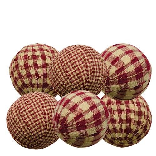 New Primitive HOMESPUN CRANBERRY TAN RAG BALLS Bowl Jar Filler Ornies