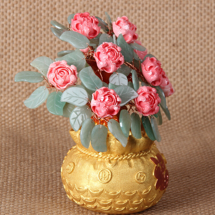 Feng Shui Stone Jade Money Tree Bonsai Luck Wealth Decoration Flower Tree Pot