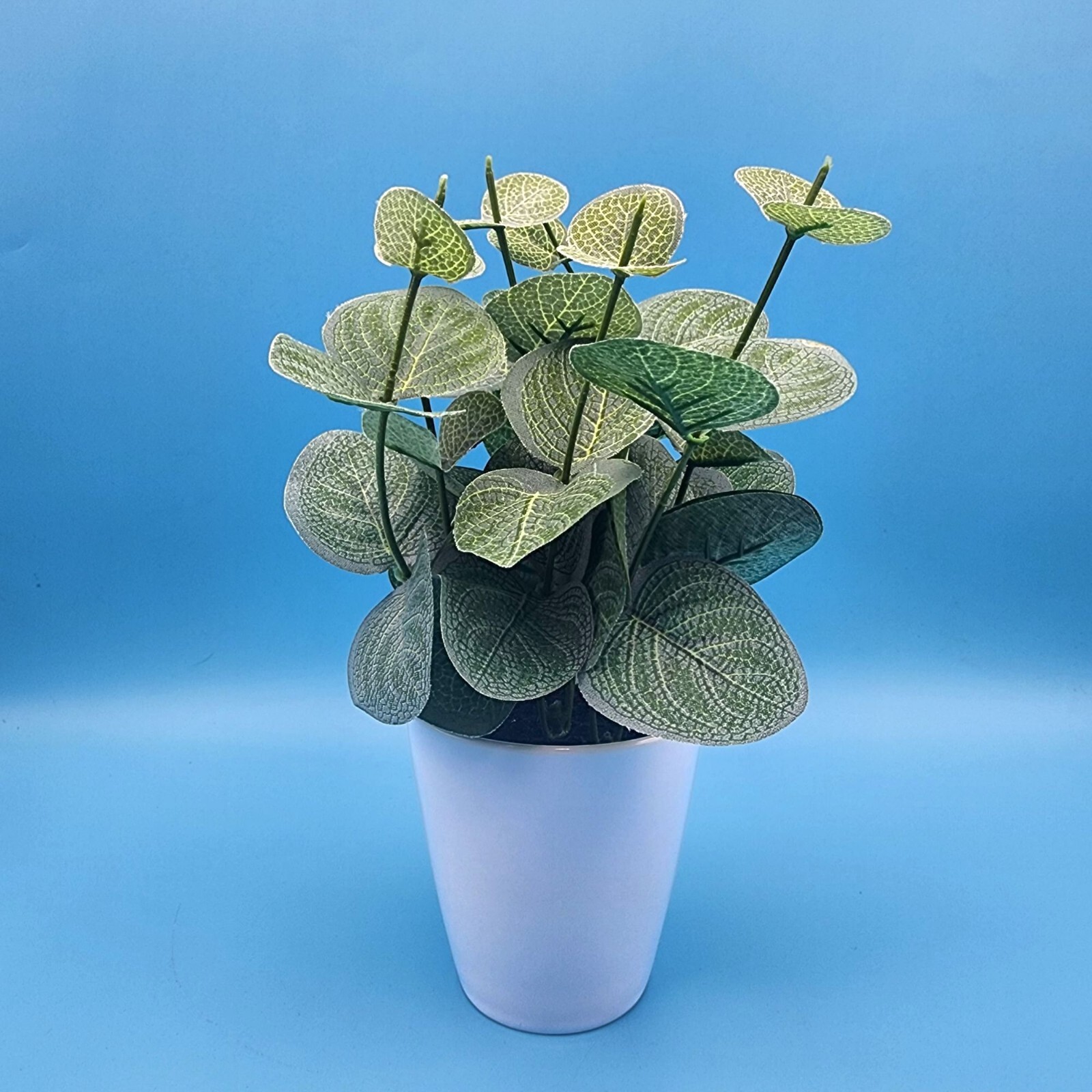 Faux Eucalyptus Potted Plant In White Ceramic Pot 8″ H Realistic Green Leaves
