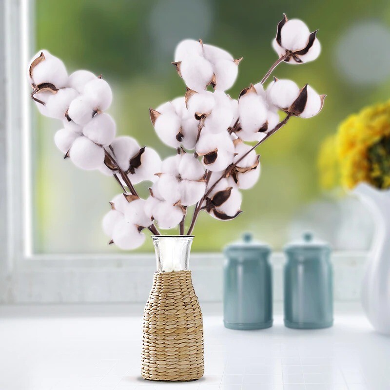 Natural Dried Cotton Stems Farmhouse Artificial Flower Floral home Decor New
