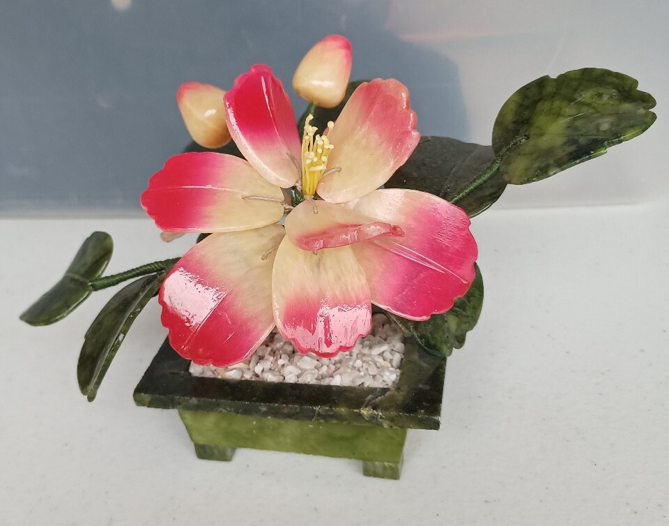 Natural Stone Flower Arrangement, Jade And Quartz Lotus/Peony