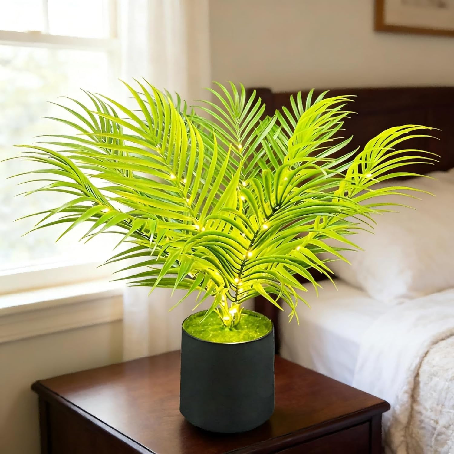 20” LED Areca Palm Tree Faux Plant with Lights – USB & Battery Box Powered – Ar