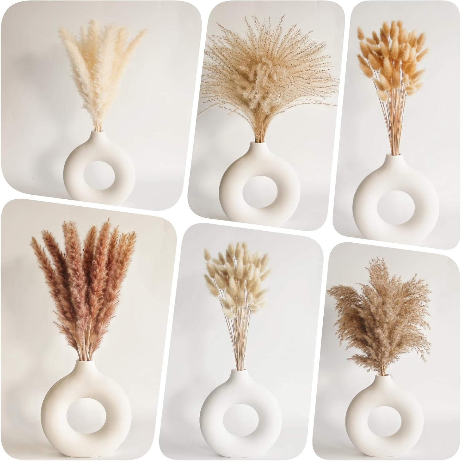 Dried Pampas Grass Decor, 120 PCS Pampas Grass with Bunny Tails Dried Flowers, R