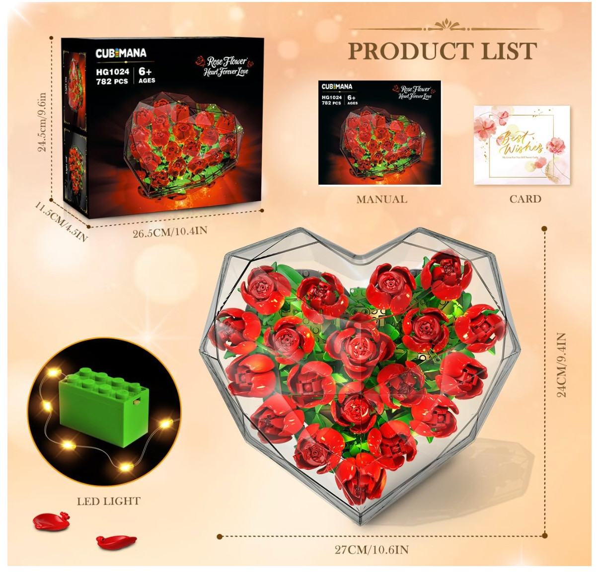 Valentines Flower Bouquet Building Set with LED Lights