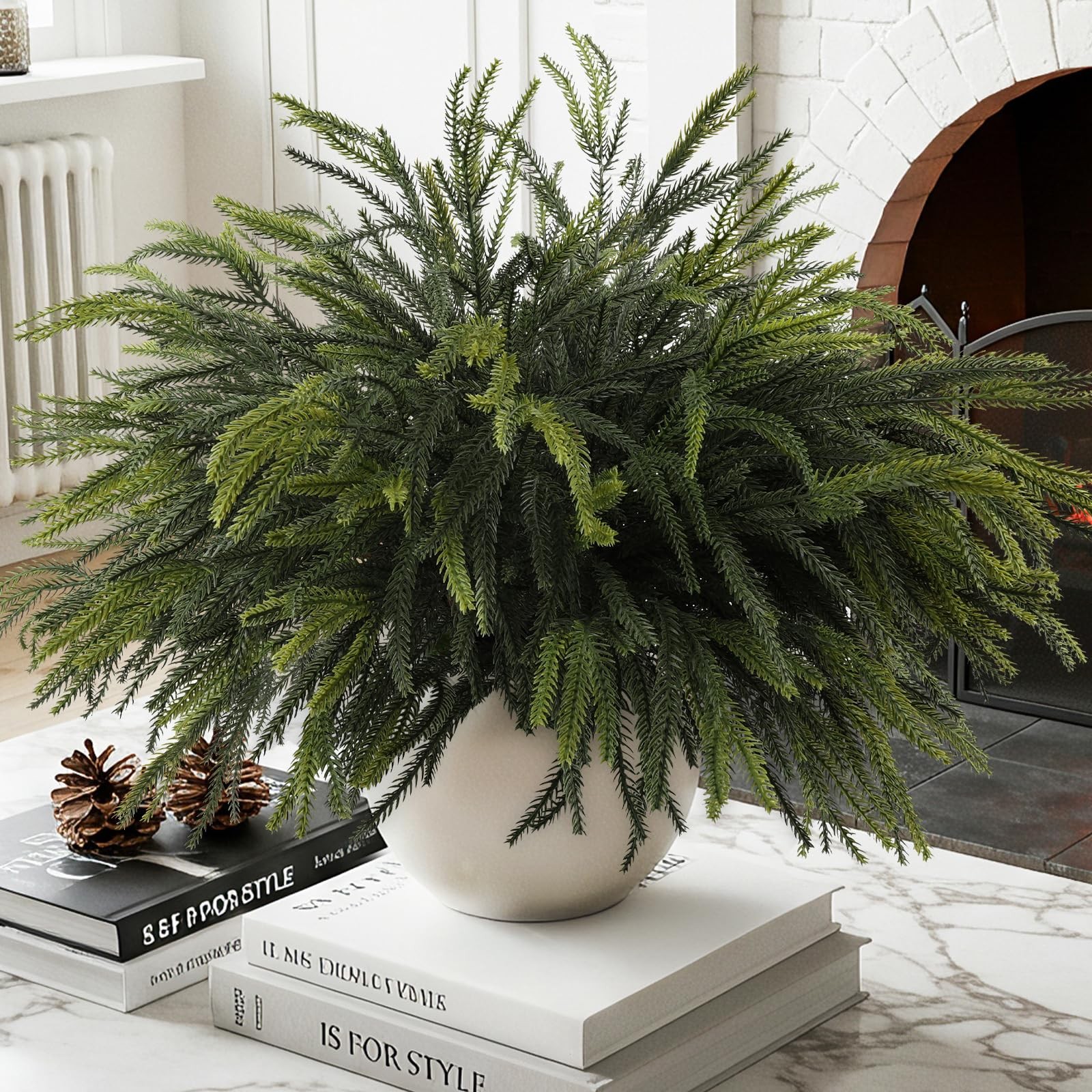 12Pcs Christmas Norfolk Pine Stems, 24” Long Artificial Evergreen Norfolk Pi…