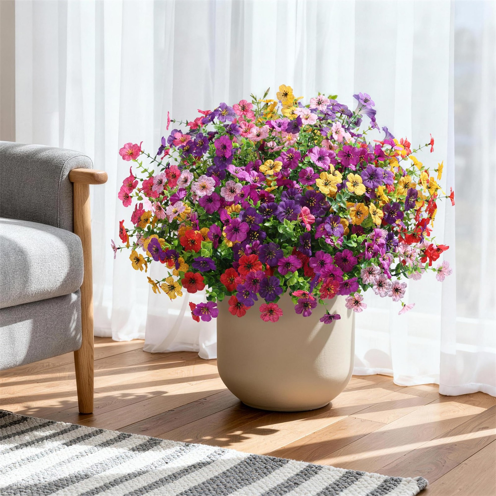 Artificial Flowers for Outdoor 24 Bundles Fake Mums with Eucalyptus Leaves UV…
