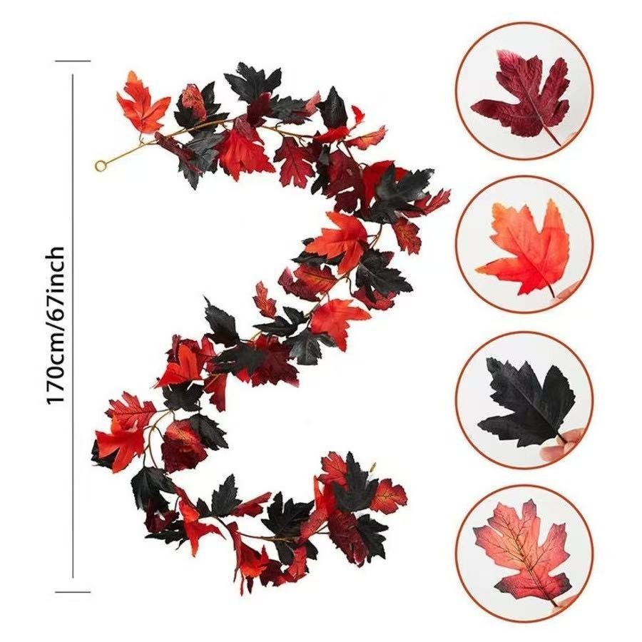 Halloween Artificial Maple Leaf Lifelike For Decorating Home Black & Red