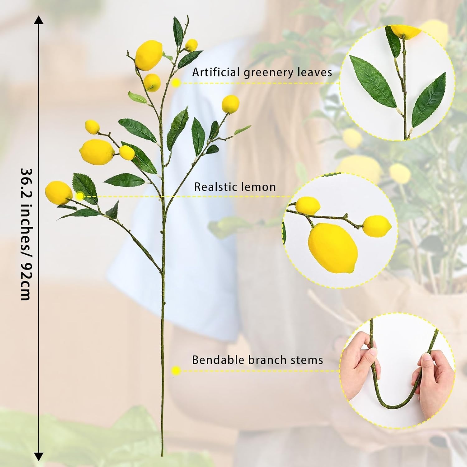 Versatile 2 Pack Artificial Lemon Branches – Ideal for Home and Outdoor Spaces