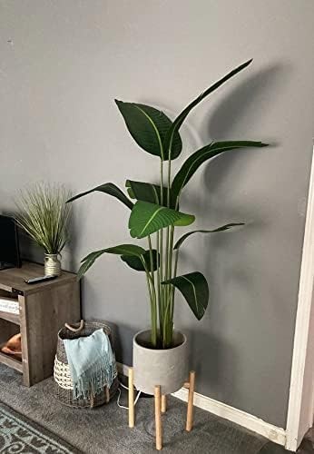 TRESIL 55 INCHES BIRD OF PARADISE ARTIFICIAL PLANT BLACK POT VIBRANT BANANA LEAF