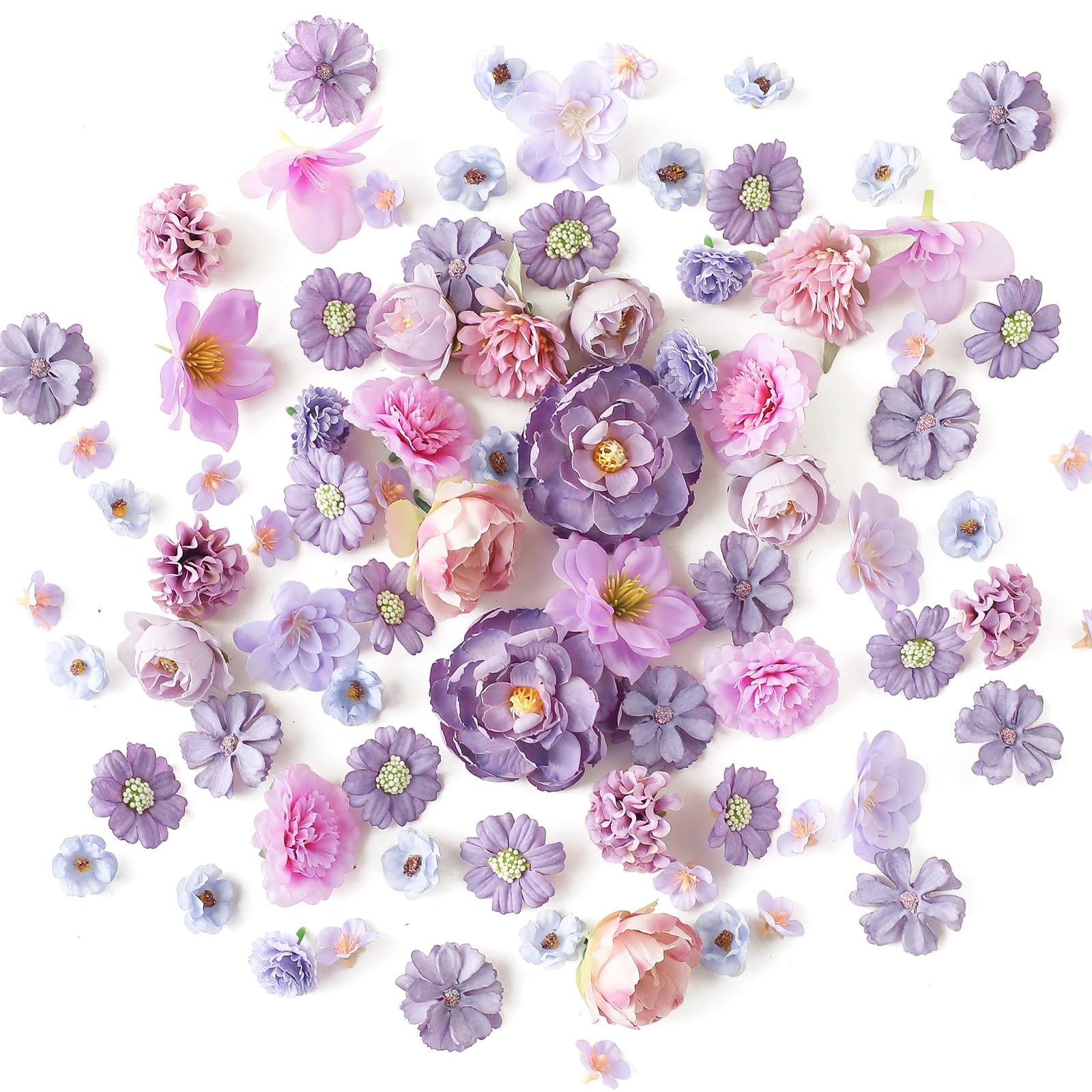 Mini Artificial Flower Heads Lavender & Purple Fake Peony Daisy Rose Multicol…