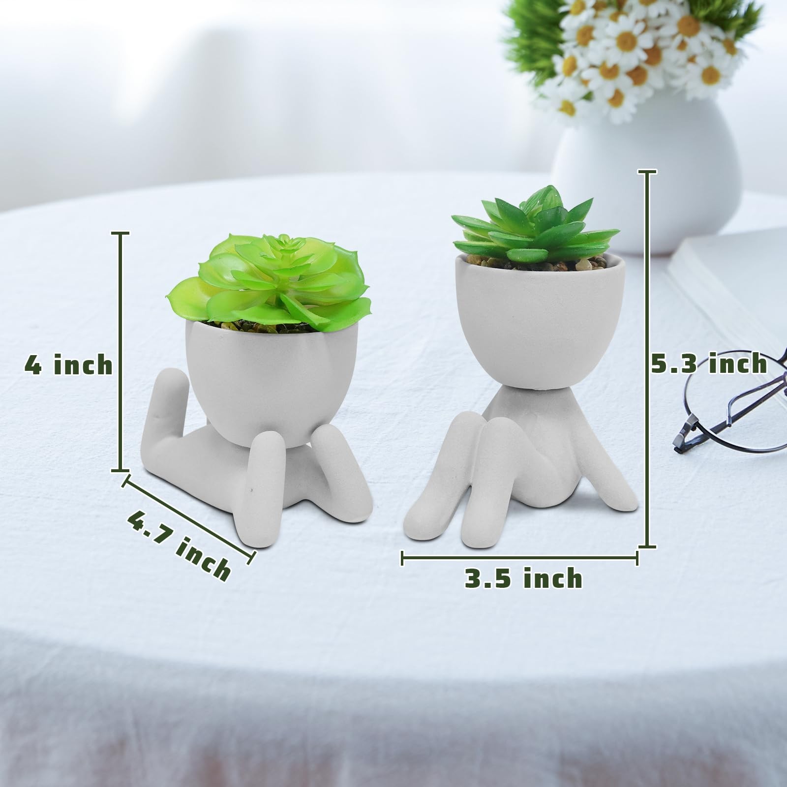 Cement Gray Artificial Succulent Plants Human Shaped Pots Desk Decor 2 PCS