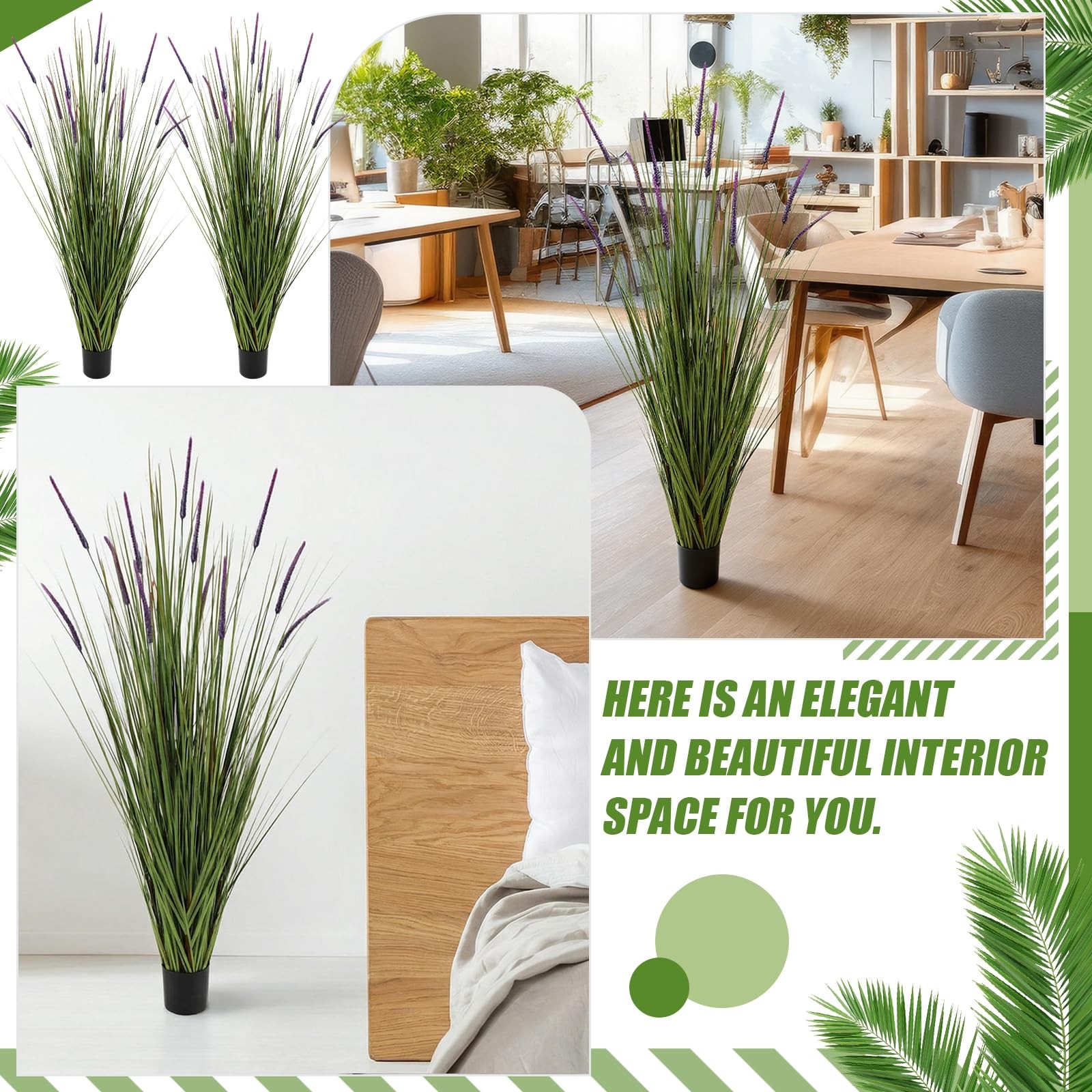2 Pack Artificial Grass Plants, 5ft Tall Fake Lavender Plants Grass Indoor Ou…