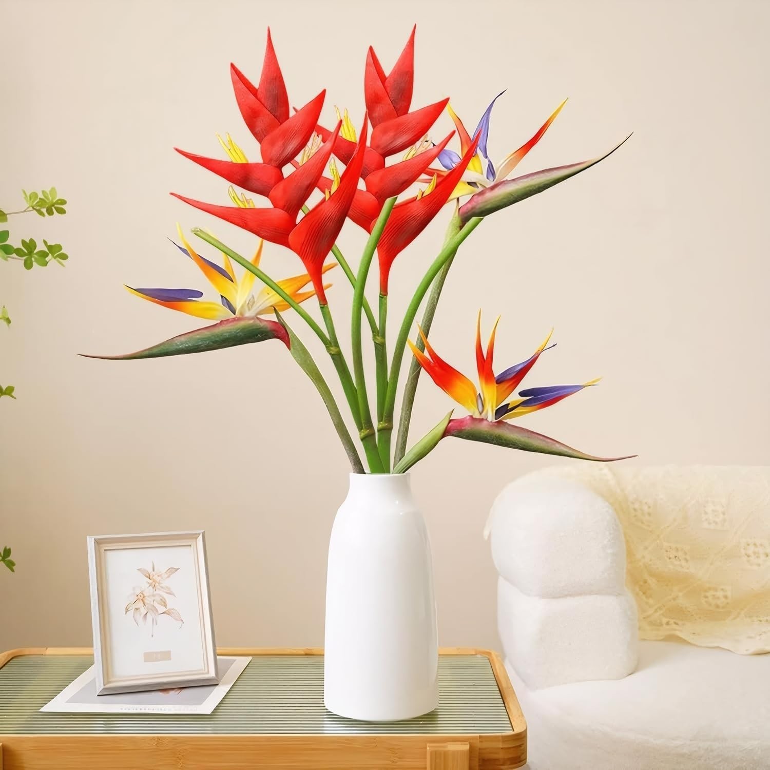 2pcs Artificial Heliconia 33.5″ Faux Bird of Paradise Fake Tropical Flowers f…