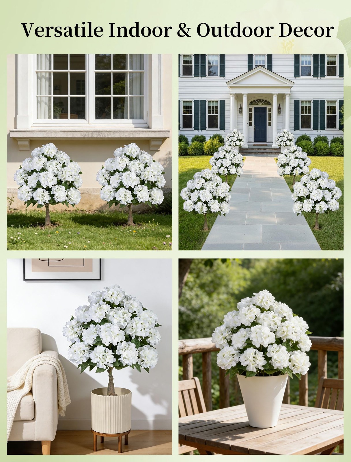 Fake Hydrangea Trees for Outdoors – 2 Packs 33″ White Artificial Flower Topia…