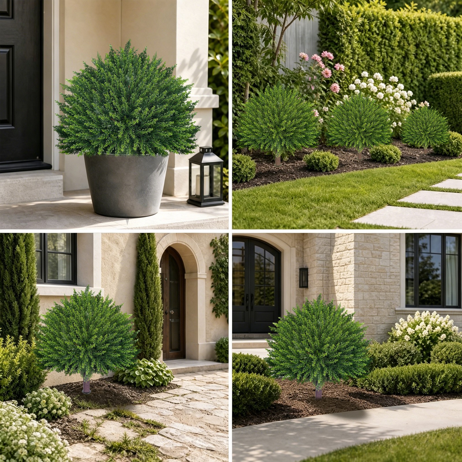 2 Pack 18in Artificial Cedar Topiary Trees UV Resistant Indoor Outdoor Decor