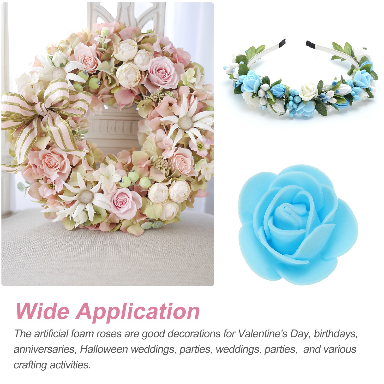 500pcs Foam Rose Heads 3.5 cm for DIY Crafts Accessories, Sky Blue