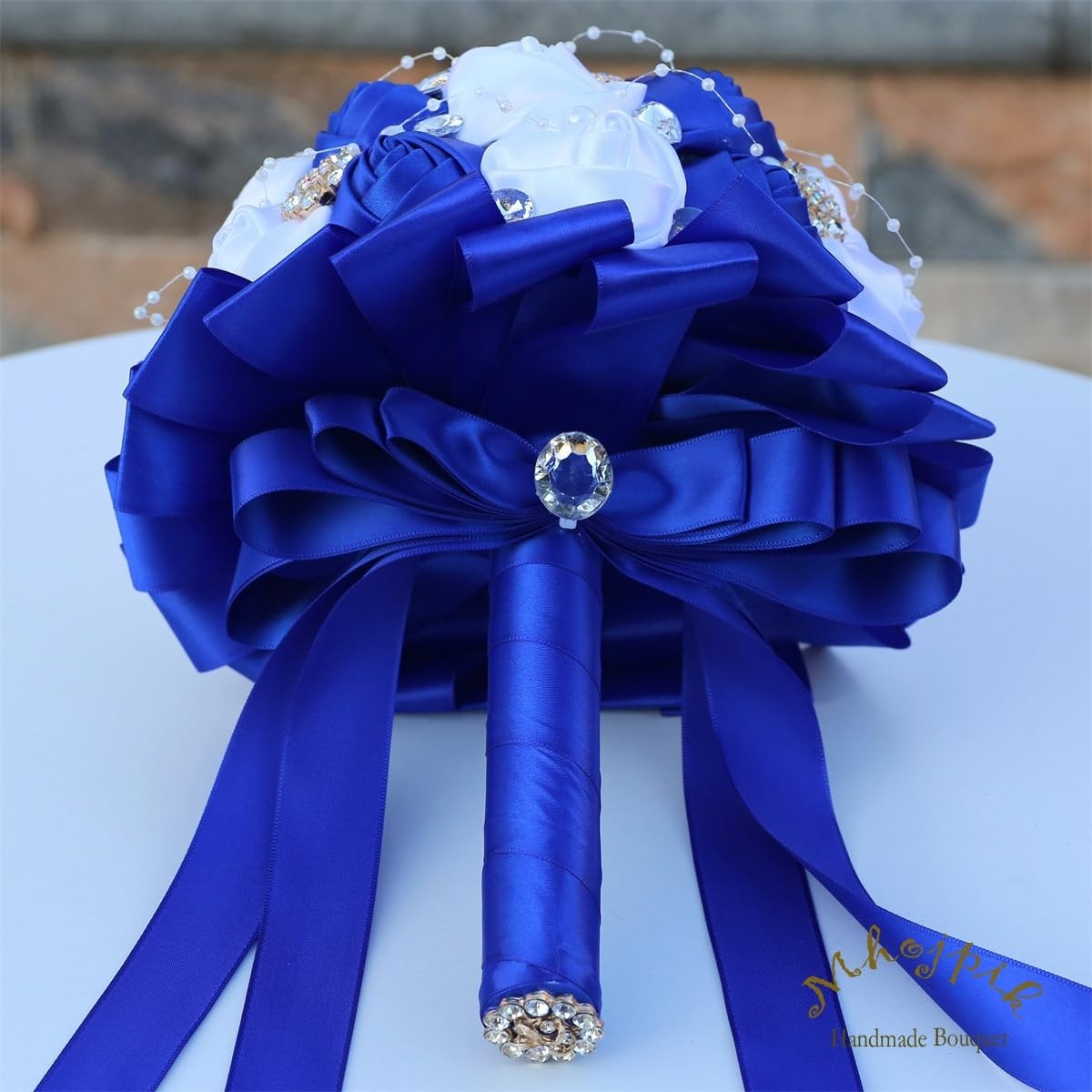 6.3″ Royal Blue & White Bridal Wedding Bouquet Round Holding Bouquet Throw To…